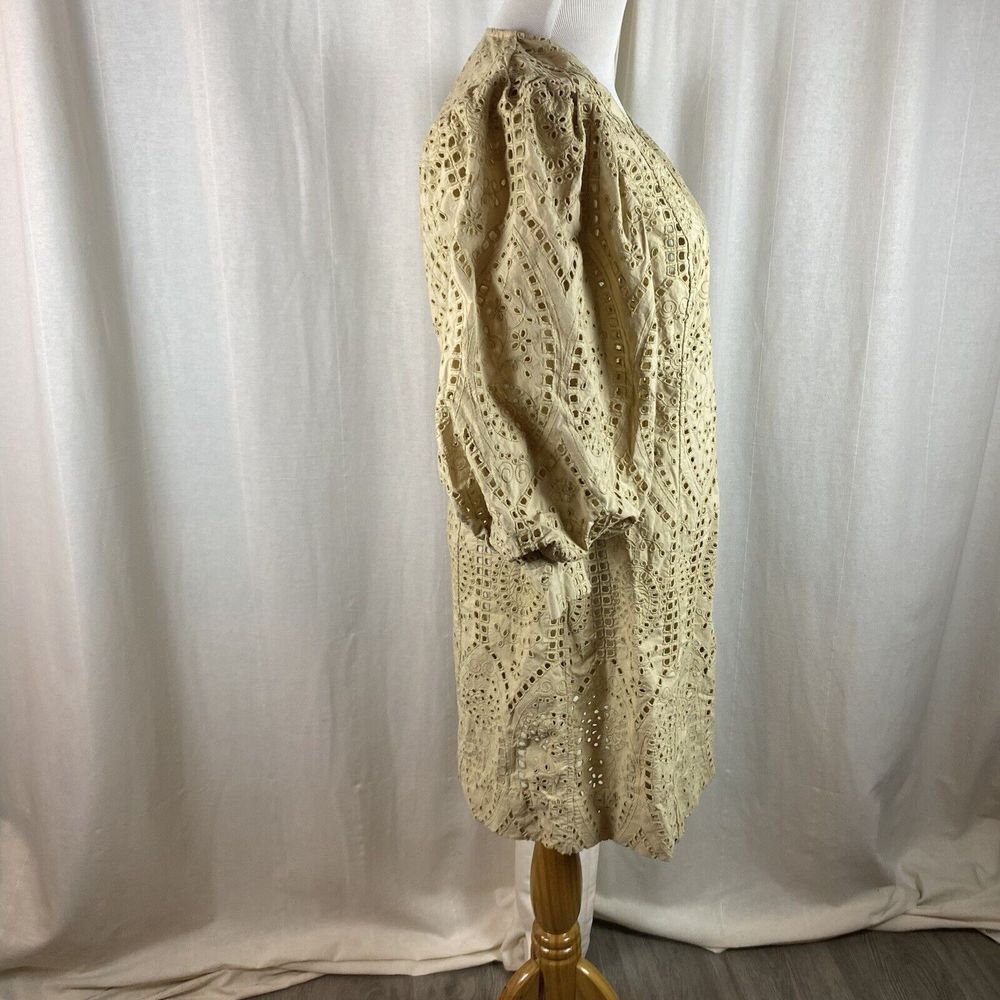 GANNI Size EU 38 US 6 Mini Dress Broderie Anglaise Cotton Balloon-sleeve Eyelet - Picture 4 of 10